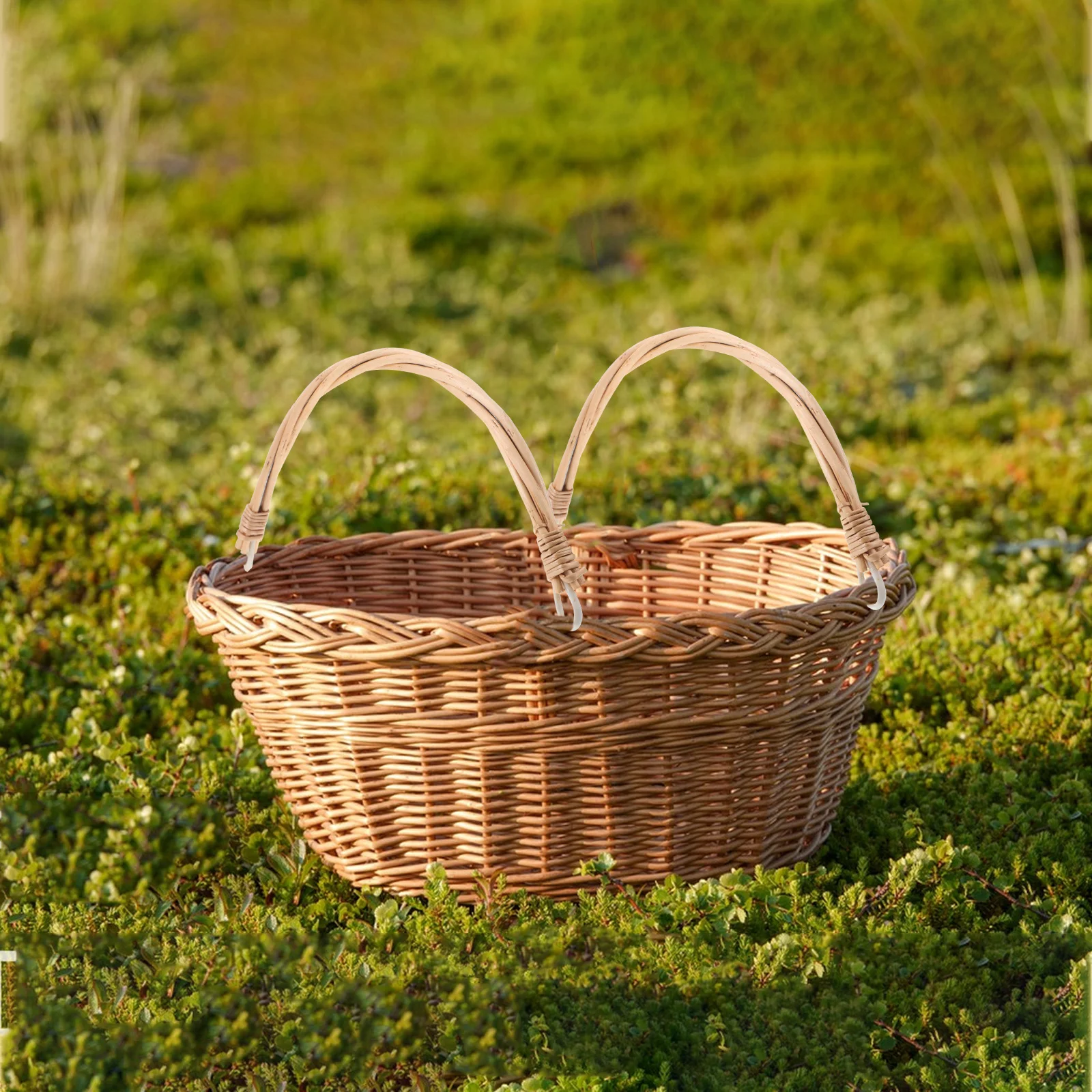 

2 Pcs Wicker Picnic Basket Carry Handle Rattan for Accessory Handles Baskets Replacement Parts Shopping Accessories