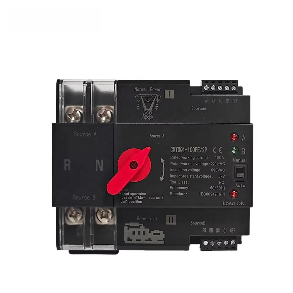 

100A Automatic Transfer Switch 2P 3P 4P Dual Power Changeover Switch 110V 220V 400V for Solar PV System and Generator