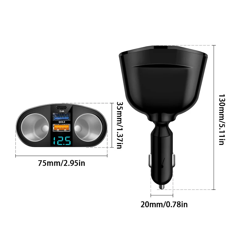 Dual USB Digital PD Car Charger Is Suitable for Charging Multiple Devices Simultaneously