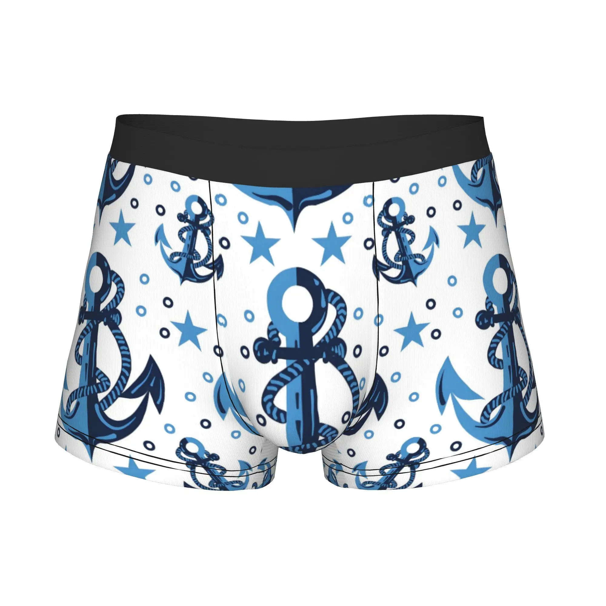 Nautical Marine Boxers Shorts Men Blue Anchor Star Briefs Underwear Funny Underpants