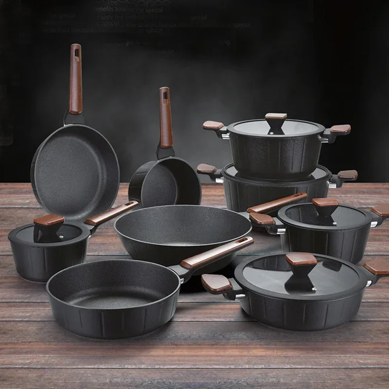 New Cast Aluminum Nonstick Kitchen Pans Cookware Sets with Glass Lid