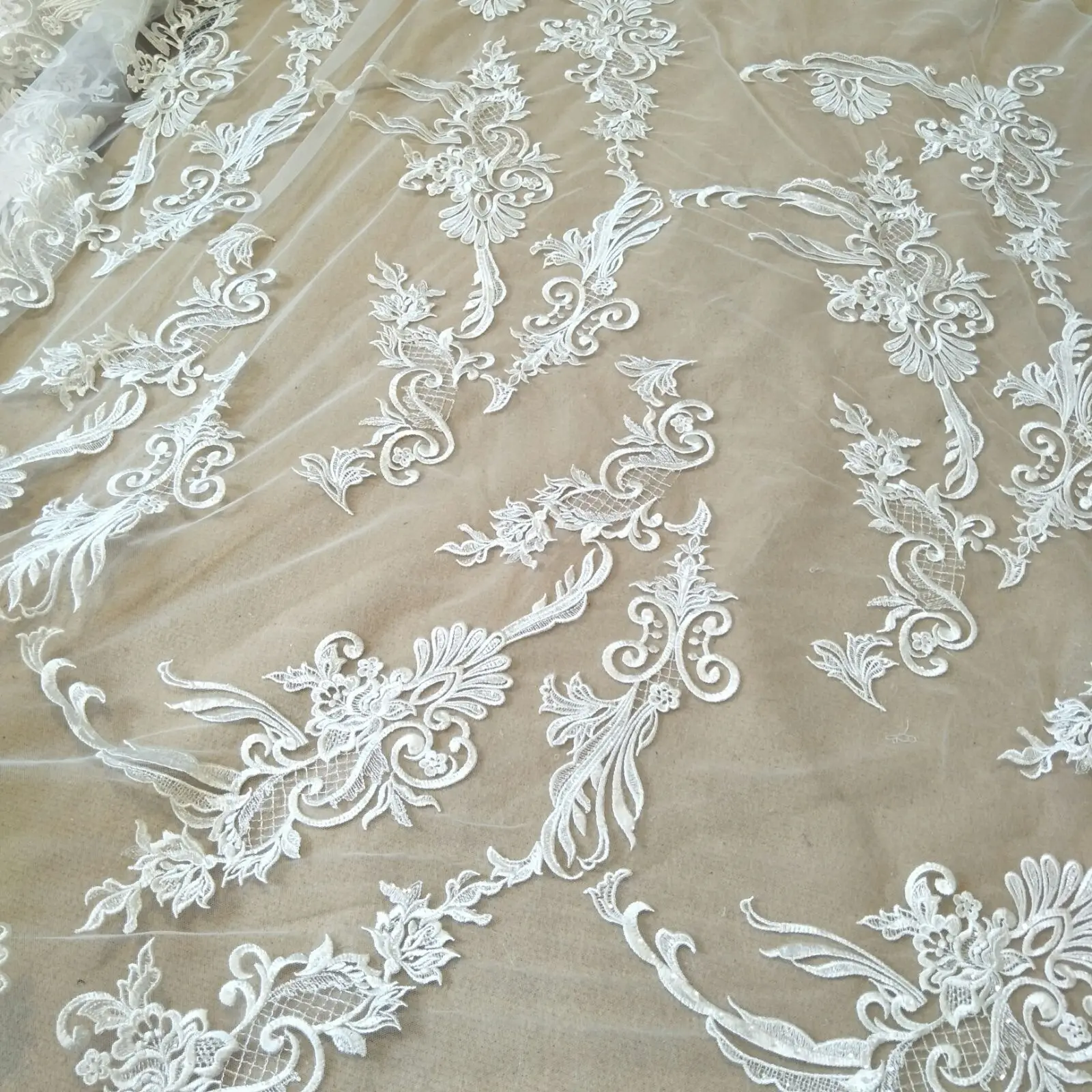 ivory bridal flower lace fabric 130cm width dress lace sell by yard