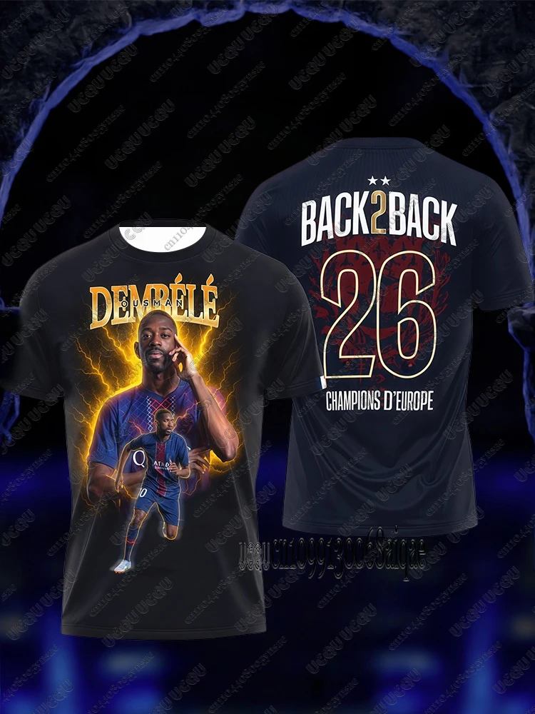 Nouveau T-shirt Dembélé Back 2 Back Champions Été 2026 pour Adultes et Enfants – T-shirts de Sport Oversize Respirants – Uniforme d'Entraînement d'Équipe