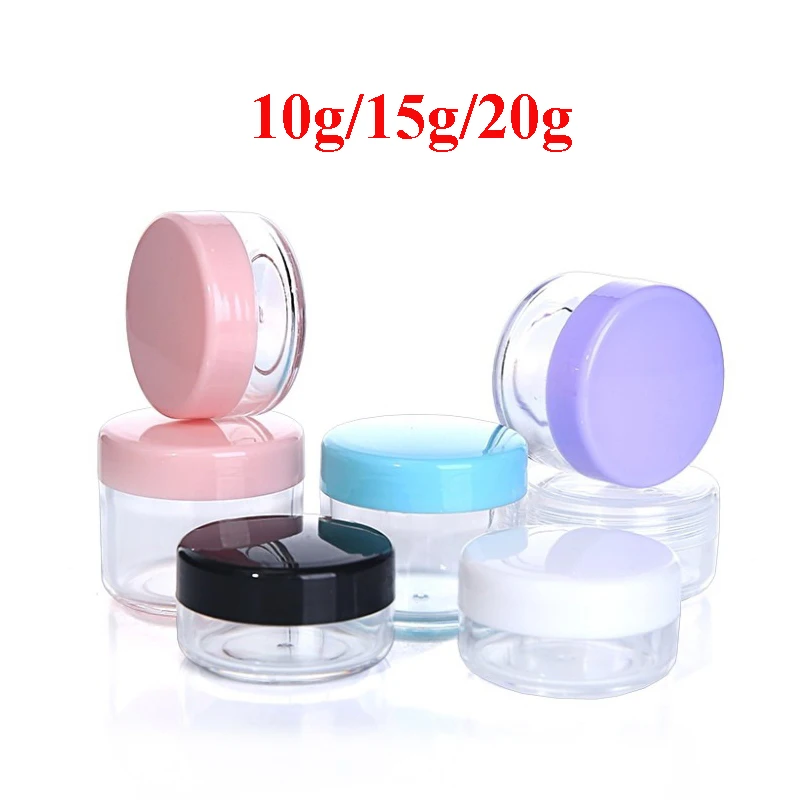 

20pcs 10g 15g 20g Plastic Cream Jar Empty Small Refillable Bottle Makeup Cream Nail Art Bead Storage Pot Container