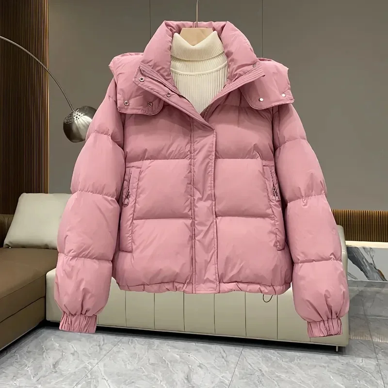 

2025Autumn Winter New Down Cotton Jacket Women's Korean Solid Thicken Warm Hooded Short Coat Female Casual Ladies Top