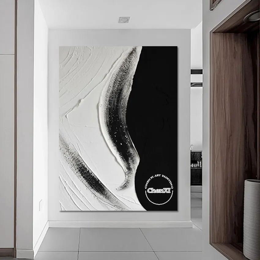 

Big Size Black White Texture Oil Painting Canvas Murals Unframed Wall Art Decor Thick Acrylic Picture For Hotel Decor Showpieces