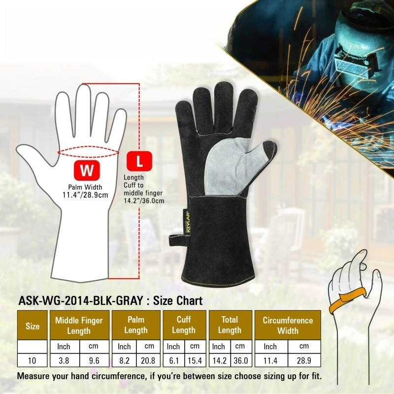 Soldadores Gauntlets Preto Extremo Resistente ao Calor BBQ TIG MIG Luvas de Soldagem 14"