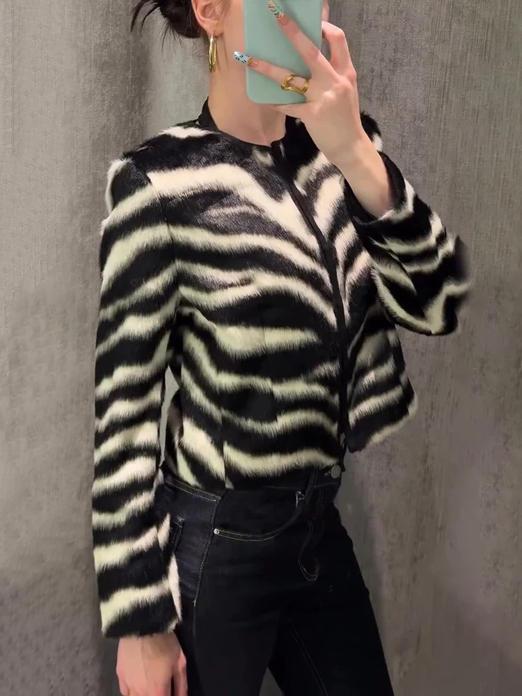 O-neck Zebra Stripe Women's Suits Covered Button Full Sleeve Mini Skirt High Street Fashion Casual Female Sets 2026 Autumn