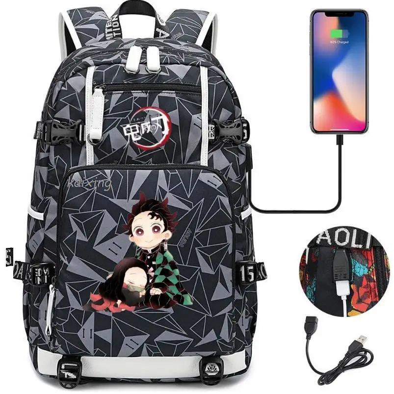 Hot Kamado Nezuko Demon Slayer Boy Girls Kids Book Bags Large Capacity Teenagers USB Schoolbags Women Men Laptop Travel Backpack