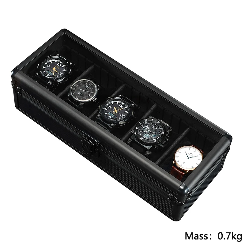 Dumb Black Watch Storage Box 5-position Transparent Glass Cover Jewelry Box Metal Watch Box Flannelette Watch Pillow Display Box