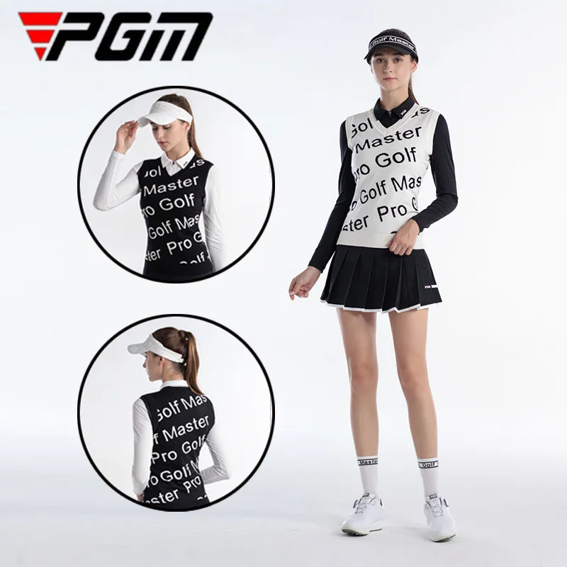 

PGM Autumn Ladies Letter Printed Golf Waistcoat Winter Women V-neck Golf Vest Sleeveless Windproof Leisure Sports Sweater