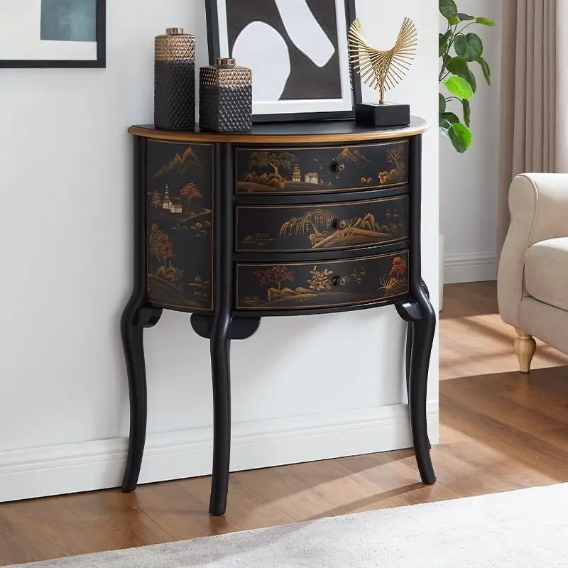 CX American rural retro black porch, painted solid wood against the wall to enter the semi-round chest