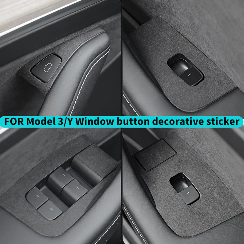 for Tesla Model 3/Y Window Button Protection Sticker Flipped Leather Protection Sticker to Protect Button from Scratches