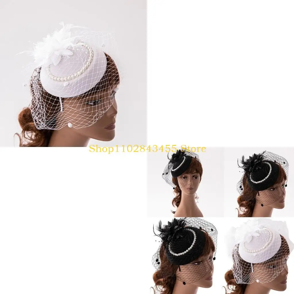 

49MC Чаепитие Чародейка Дерби Шляпа Женская Чародей Повязка на голову Перо Чародей