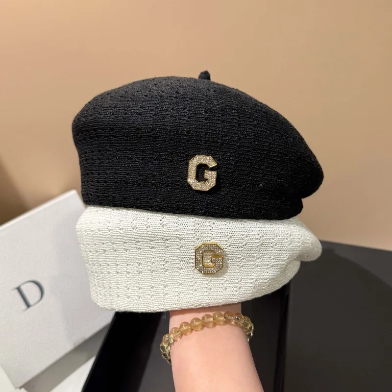 

​​2025 Summer Crochet Beret Women Lightweight Ice Silk Asymmetrical Design Fashion Artist Hat Outdoor Adjustable Free Shipping​​