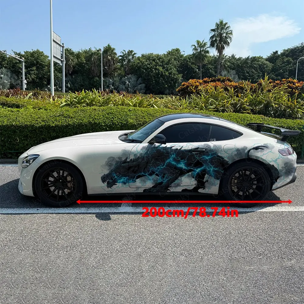 2pcs Lightning Black Dragon Stickers, Car Body Side Decals, PVC Vinyl Decals, Universal Fit For All Cars Cars Car Vinyl Wraps