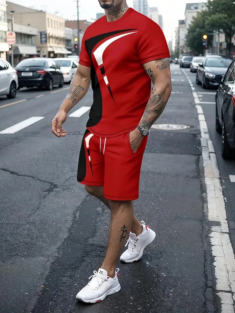Ropa Deportiva de verano para hombre, traje de moda, camiseta de manga corta informal de dos piezas + pantalones cortos de talla grande, 2024