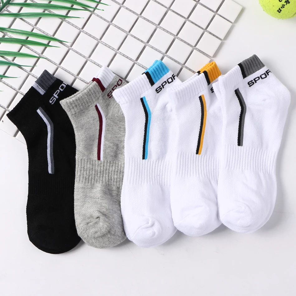 Calcetines deportivos de algodón a rayas para hombre, medias tobilleras transpirables y cómodas, absorción del sudor, 5 pares