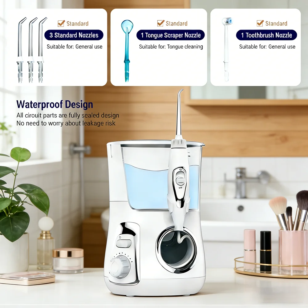 

Профессиональный настольный электрический ирригатор для полости рта, 10 режимов, 800 мл, набор для чистки зубов, 5 насадок