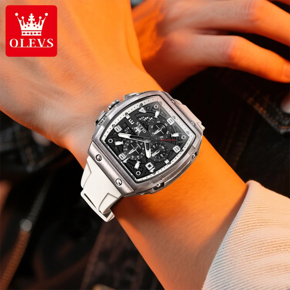 ساعات OLEVS الرياضية العصرية للرجال بحزام سيليكون مريح من أفضل العلامات التجارية الأصلية كوارتز ساعة يد للرجل كرونوغراف مقاوم للماء #4