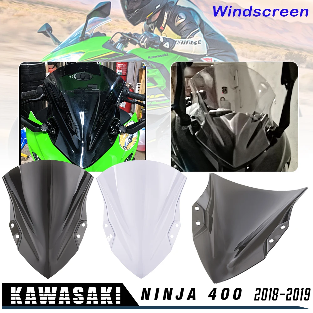 Motorcycle High Quality PC Plastic Windscreen Windshield Baffle Wind Deflectors For 2018-2023 Kawasaki Ninja 250 400 Ninja400