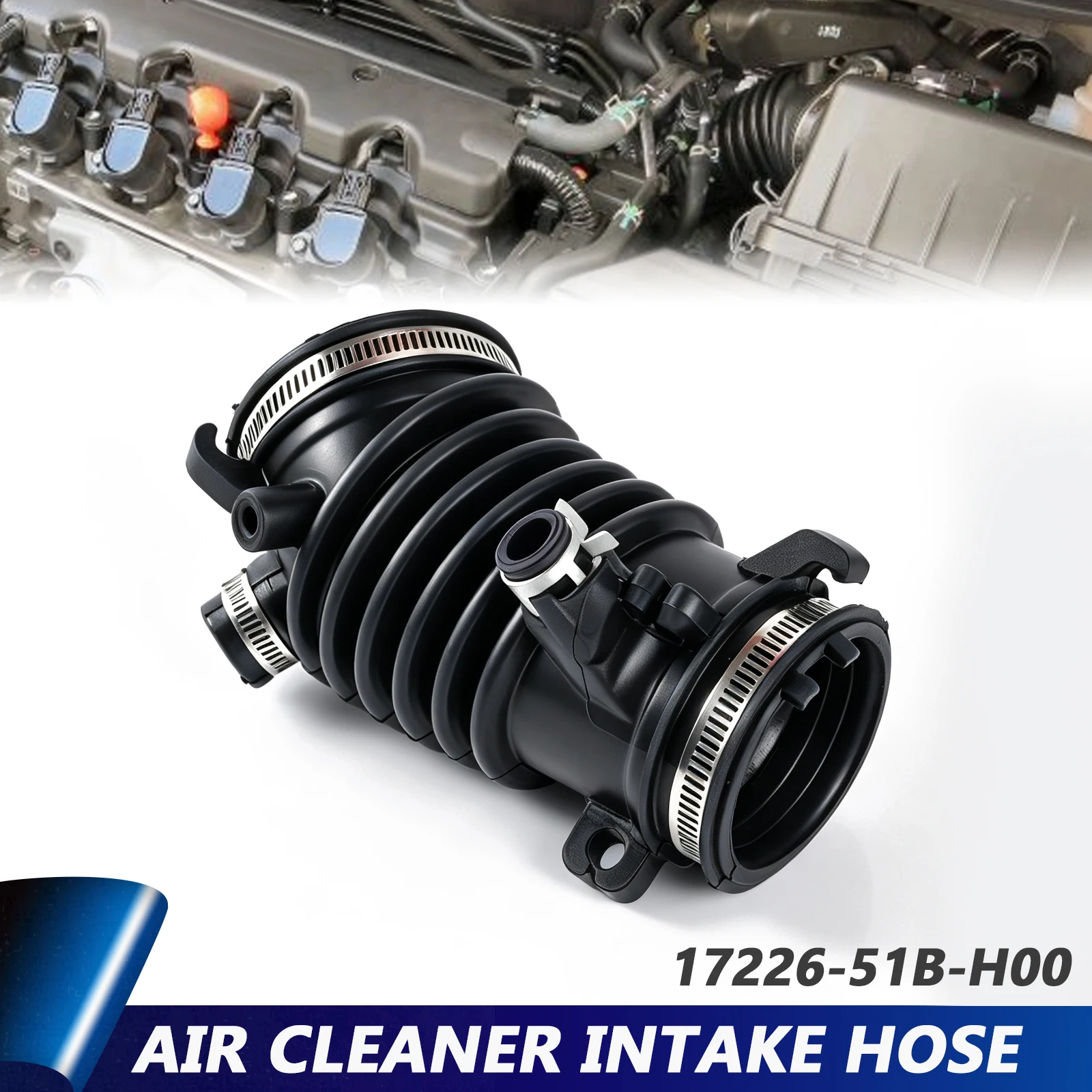 17226-51B-H00 Engine Air Intake Hose Tube Flow Pipe For Honda HR-V HRV 1.8L 2016-2022 1722651BH00 with Clamps Replacement NEW