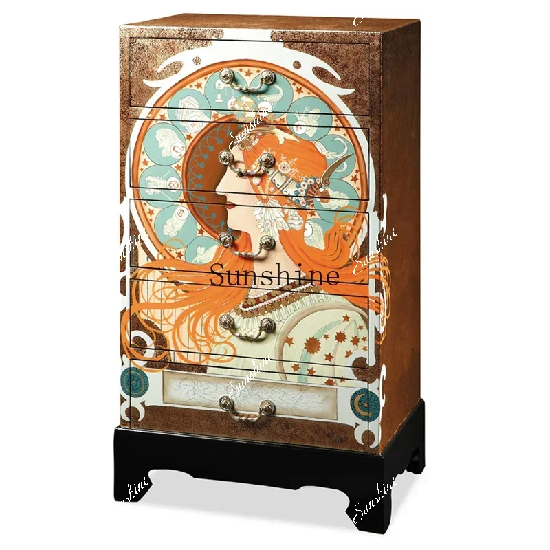 Western classical European gold foil painted storage storage chest of drawers decorative cabinet