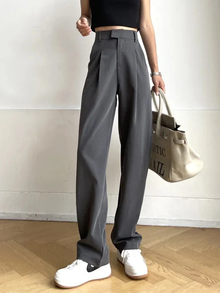 

Women's Pants 2023 High Waist Trouser Suits Fashion Loose Flare Wide Long Pants Full Length Female Casual Straight Pants