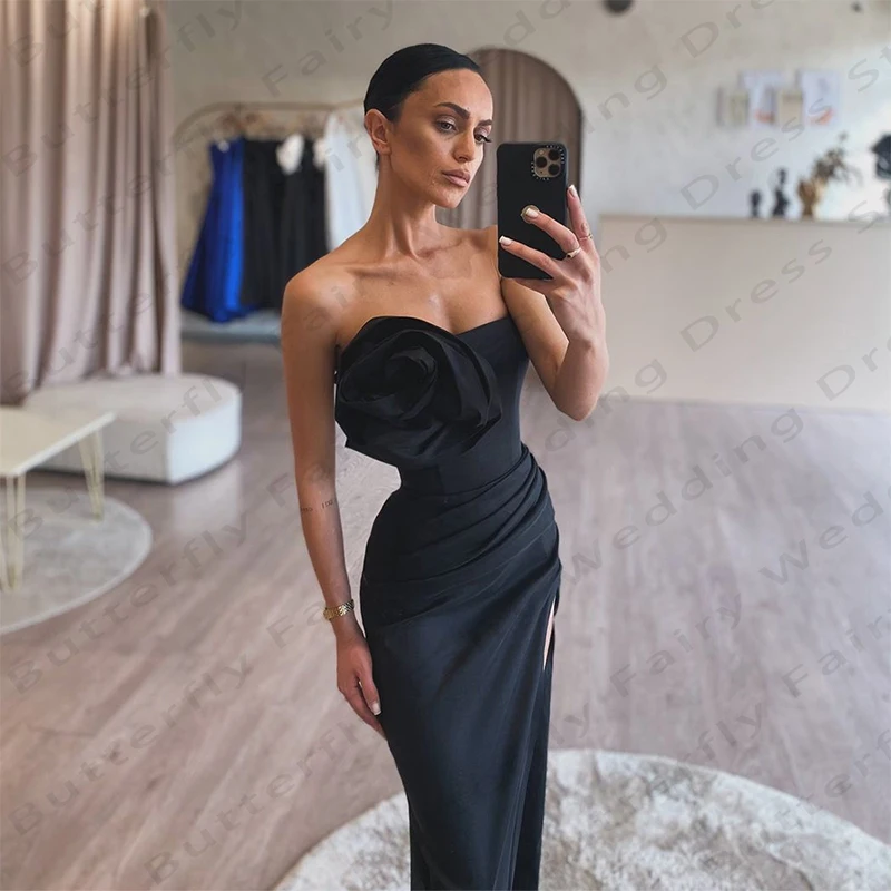 Simple Women\'s Evening Dresses Mermaid Sexy Off Shoulder Sleeveless Black Princess Prom Gowns Formal Beach Cocktail Party Robe