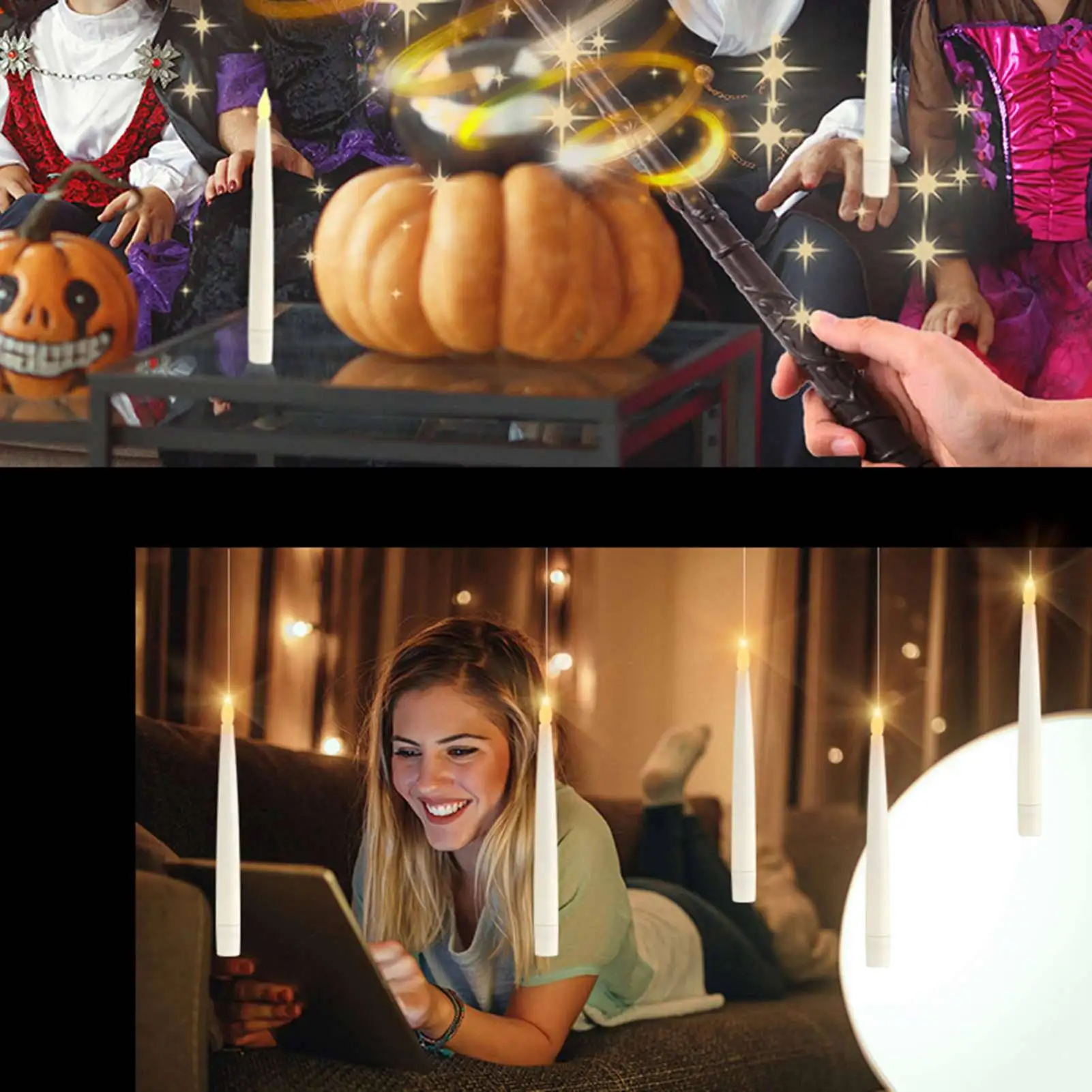 Magic Hanging Candles Flameless Battery Operated  Floating LED Candle Energy Efficient with Wand Remote for Birthday