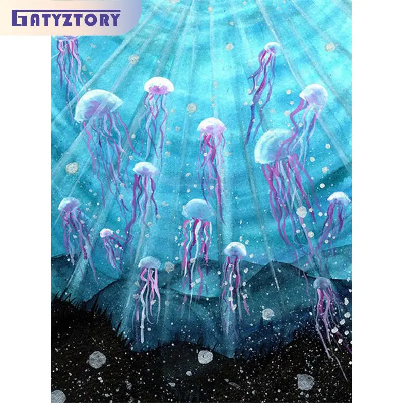 GATYZTORY Oil Painting By Numbers Handmade Jellyfish Coloring By Numbers Home Decors For Adults Artwork Gift Undersea Landscape