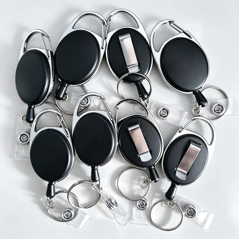 Retractable Badge Reel Holders, Metal Heavy Duty With Carabiner Belt Clip And Key Ring For ID Card Name Holder And Keychain