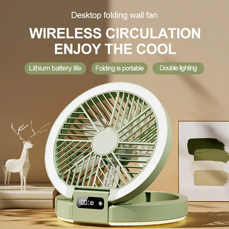 

New home desktop wall-mounted 3-in-1 light-emitting diode folding wall-mounted non-perforated rechargeable desktop fan