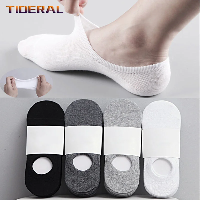 5 Pairs Men\'s Invisible Socks Slippers Cotton Silicone Non-slip Summer No-show Male Ankle Socks Casual Breathable Thin Boat Sock