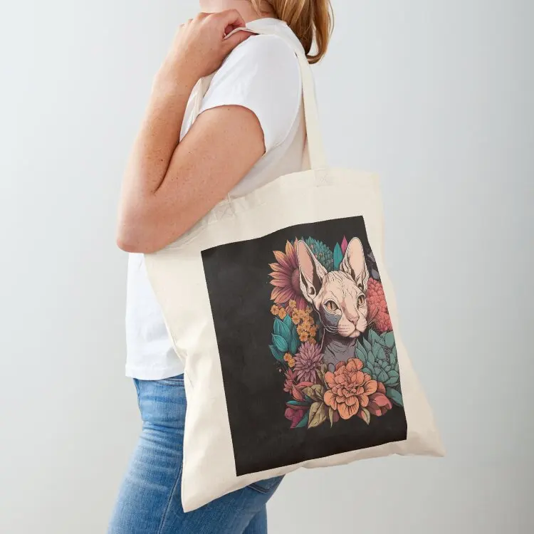 

Sphynx cat surrounded by flowers. Tote Bag Eco bag tote bag screen tote custom eco pack