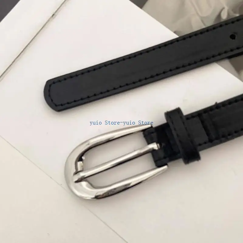 

X7XB Womens Leathers Belts for Jeans Dresses Fashion Silver Buckle Ladies Belt Jeans Thin Belt Students Waistband