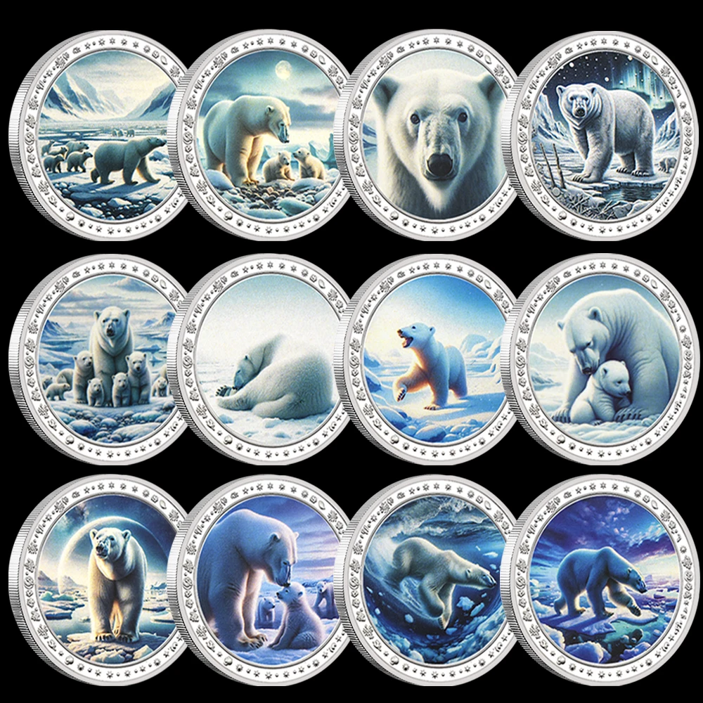 Polar Bear Silver Coin Arctic Rare Animal Commemortive Silver Plated Medal Collectibles Crafts in Plastic Shell