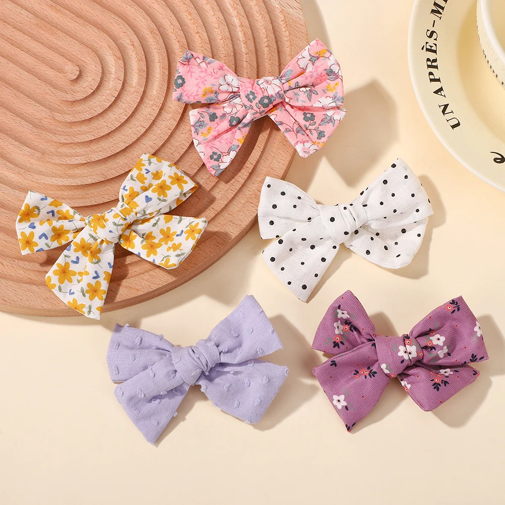 

10 шт., случайный цвет, свежий цветочный принт, заколки для волос для девочек, челка, заколка для волос, тканевая заколка для волос, не вредает волосы