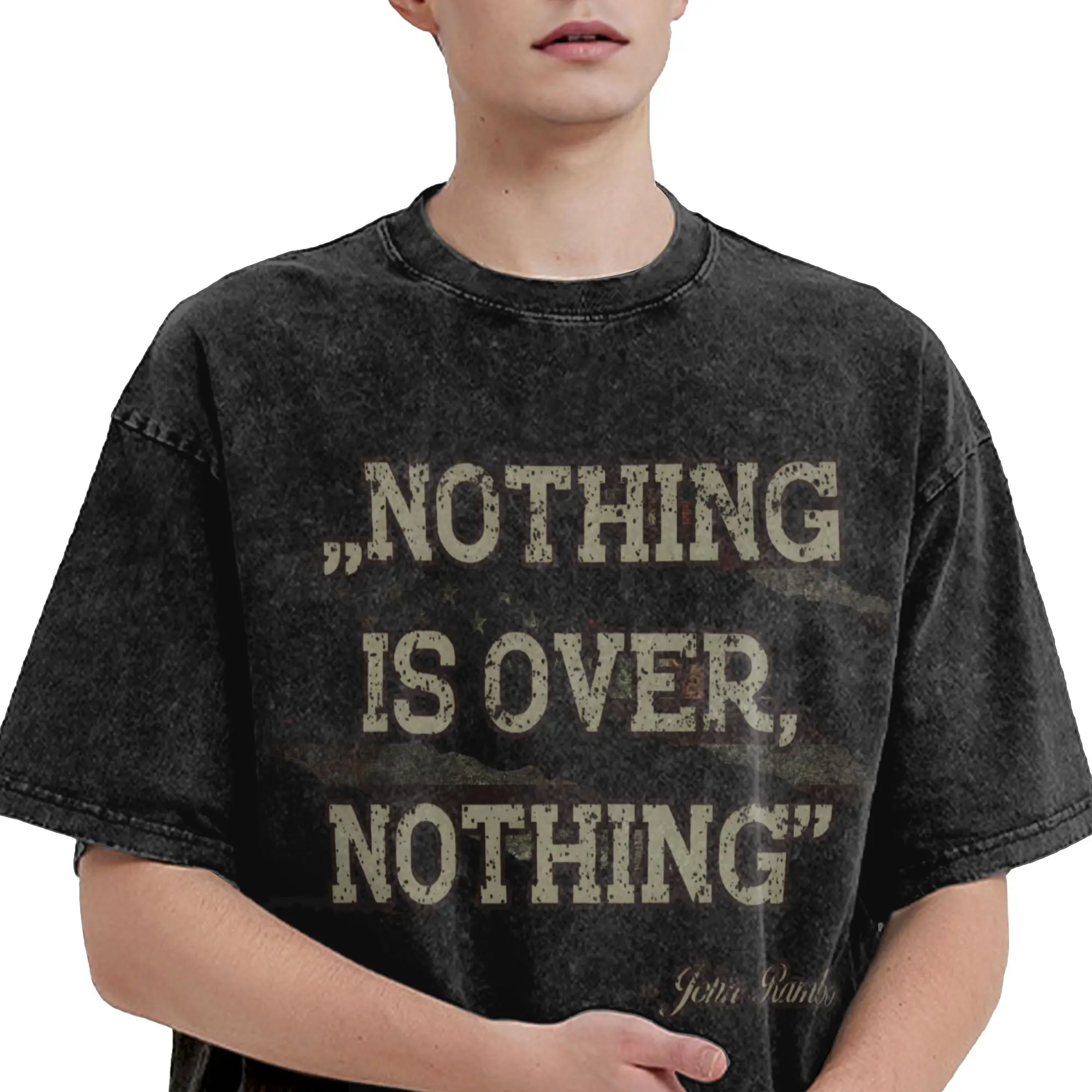 Harajuku Washed Shirts John Rambos Apparel Vintage T-Shirts High Street  Streetwear Short Sleeve Printed Tee Shirt