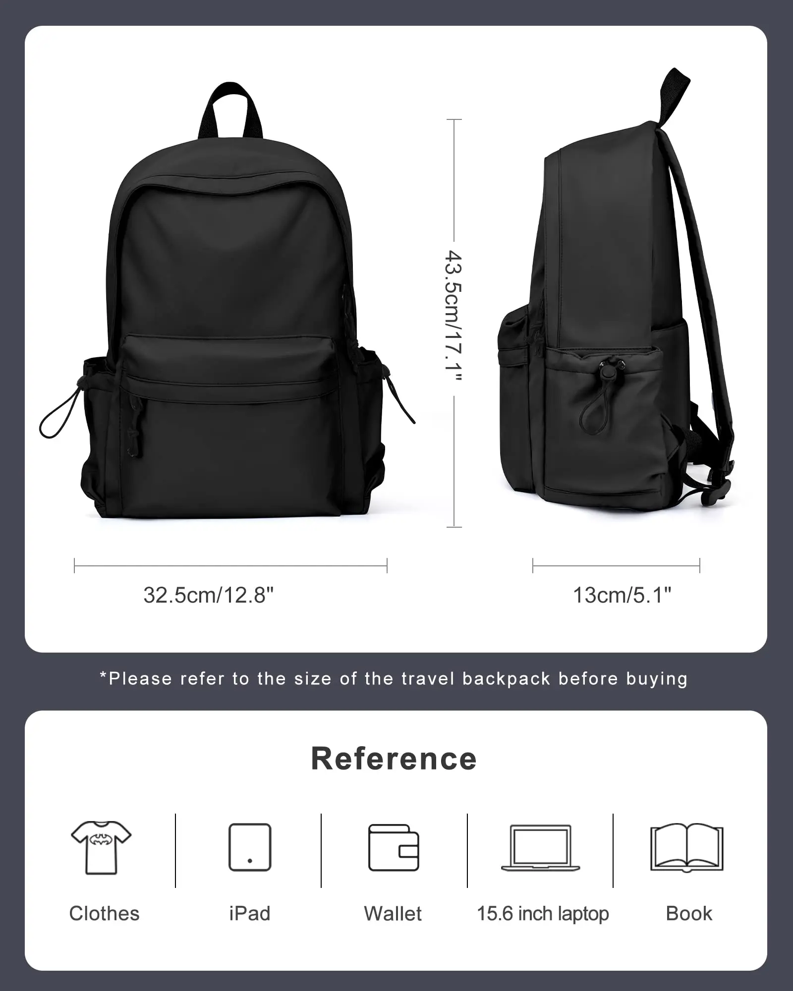 School Backpack Black Bookbag Waterproof College High School Bags For Boys Girls Lightweight Travel Backpacks For Men Women