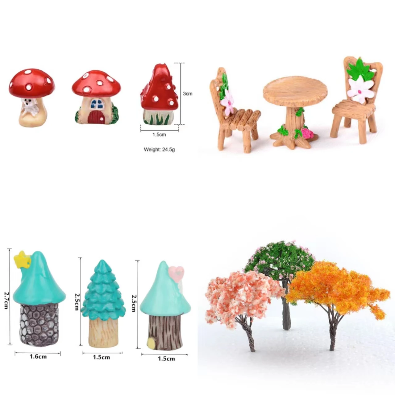 3pcs/Set Vintage Blue Mini Mushroom House Miniature Mini Craft Fairy Garden Micro Landscaping Decor Home Decoration Accessories