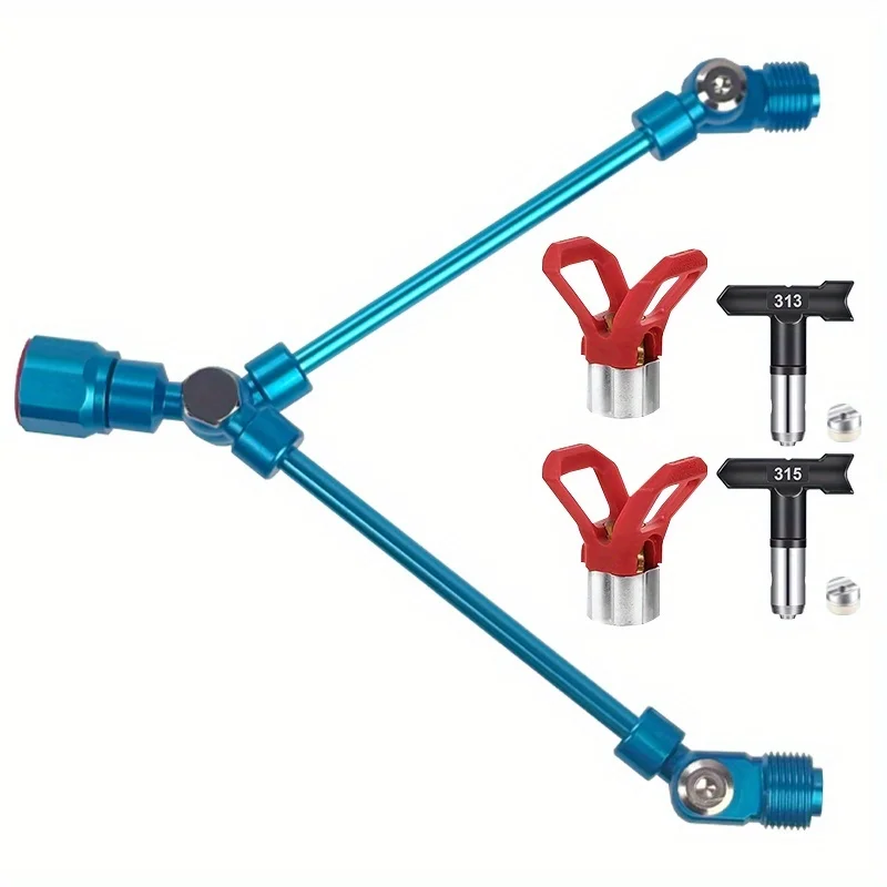 Twin Spray Tip Extension Rod 5-Piece Set, includes 2 reversible spray tips (313, 315) and 2 red protective brackets. Suitable fo