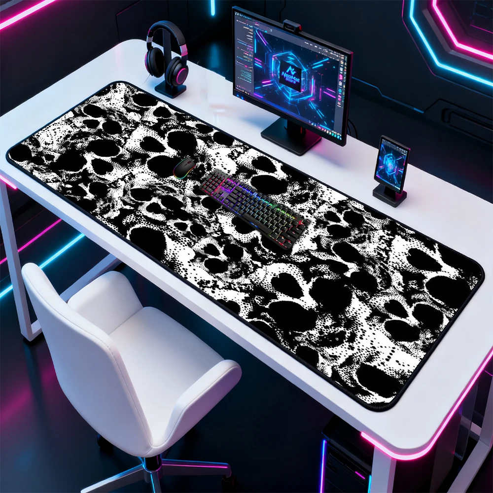 Gothic Mouse Pad Mousepad 140x60 Black White Skull Pattern Desk Mat Gaming 160x60 Large Extra Size Mousepads