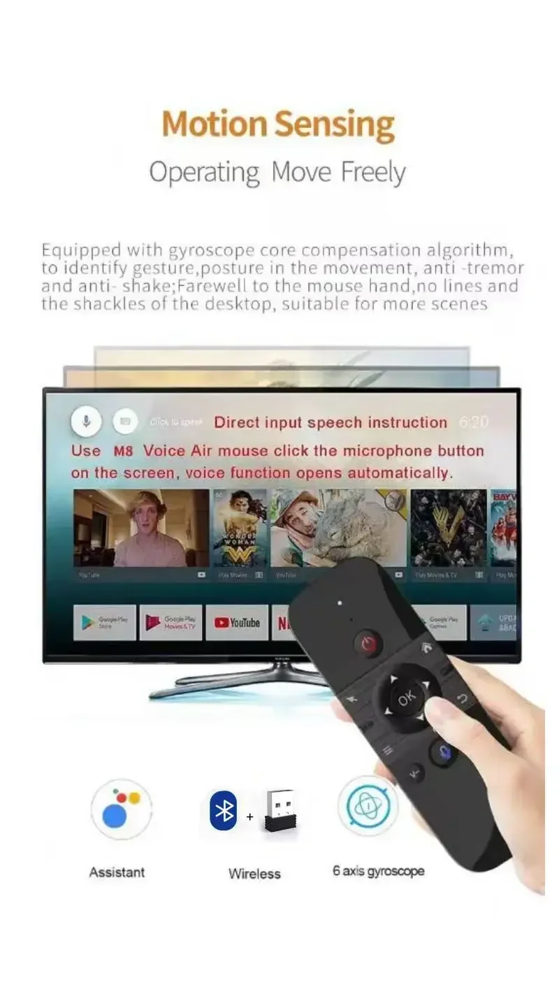 Air Mouse TV Remote with Keyboard, 2.4G& Bluetooth Wireless Keyboard, IR Google Voice Search for Android TV Box/PC/Projector/PC