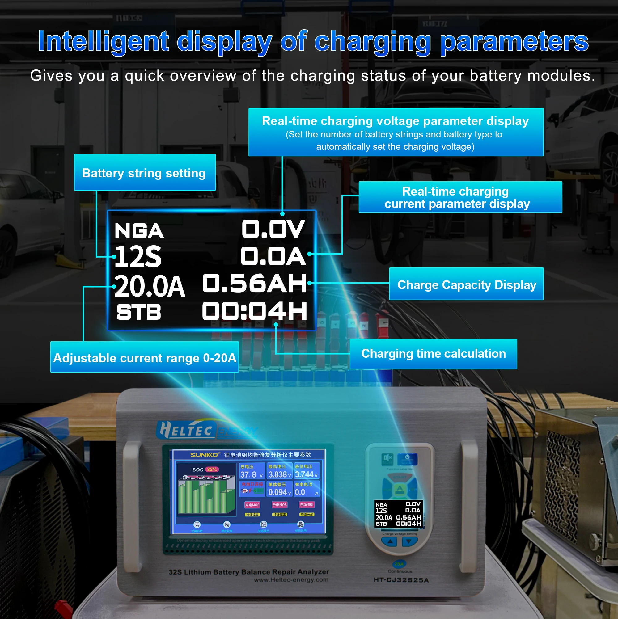 Hybrid Car Battery Repair Machine 32S 25A Battery Equalizer Built-in 20A Adjustable Charger Lithium Battery Repair Machine