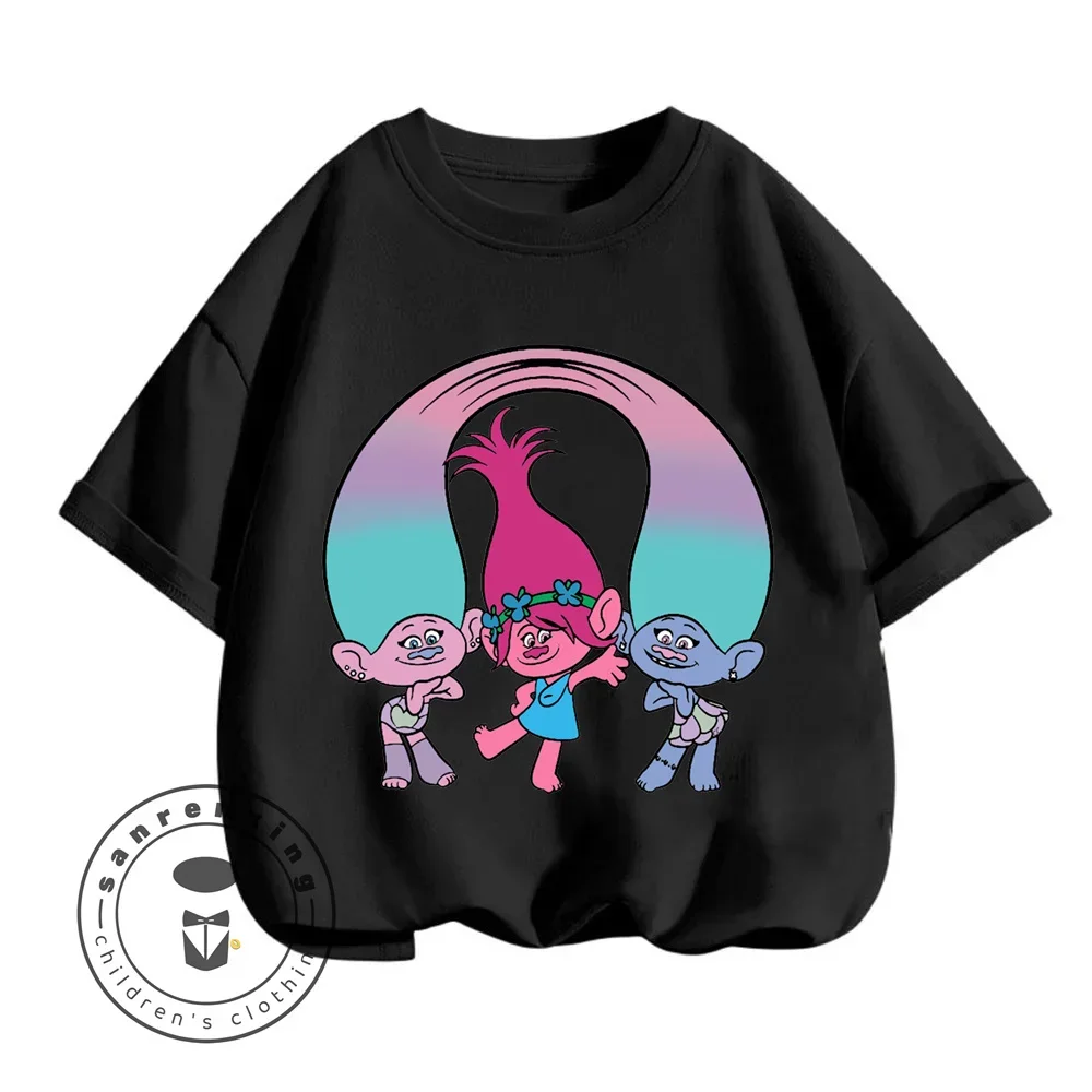 Summer Trolls Print Fun Kids Girls T-shirt T-shirt Cotton Boys Girls Short Sleeve Korea Kpop Clothing Casual Oversized Shipping