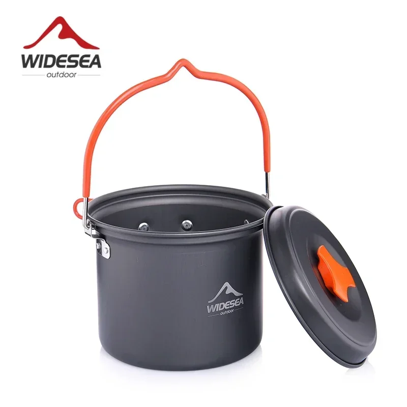 Widesea Camping Hanging Pot Aluminum Portable Outdoor Pot With Lid Nonstick Cookware Anti-scald Handle Picnic Kitchen Supplies