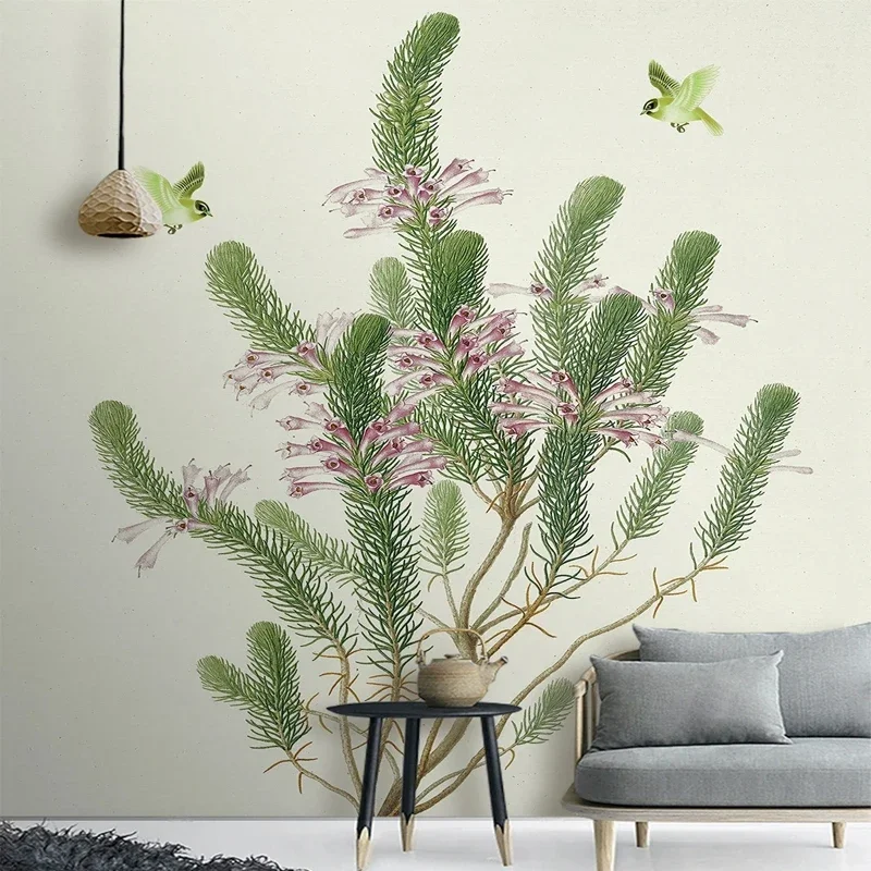 Hand Painted 3D Green Plants Tree Leaves Photo Mural Non-woven Wallpaper for Bedroom Living Room Wall Decoration Custom Any Size