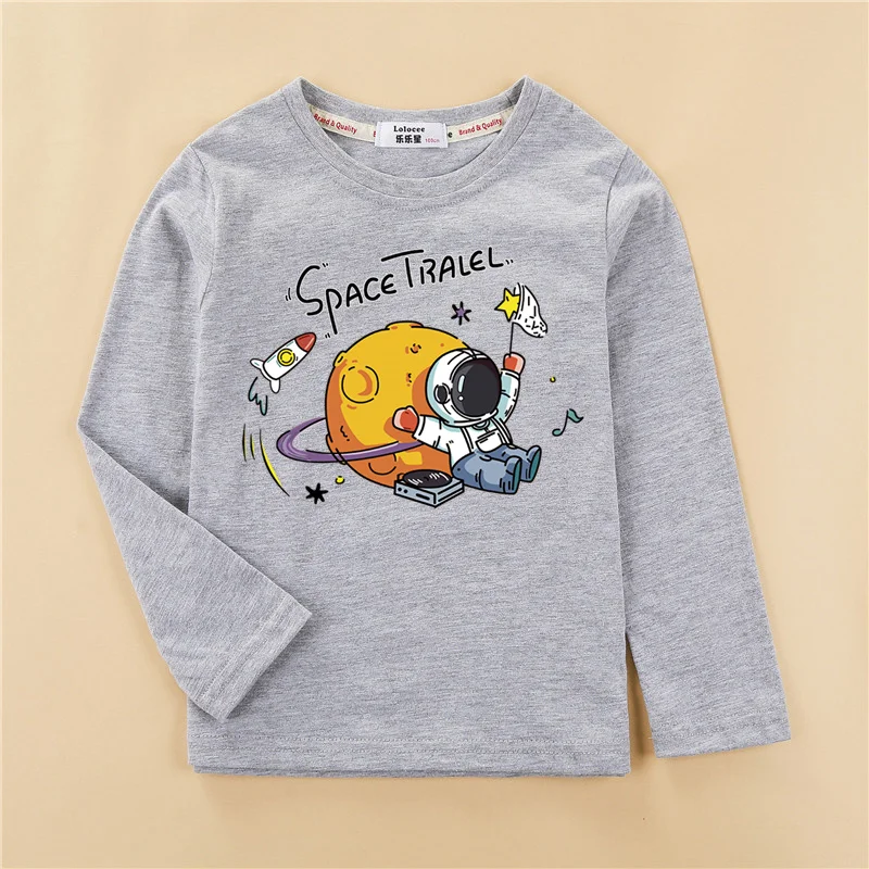 Baby Boys Astronaut Tops Fall Summer Cotton Clothing Kids Cartoon Spaceman T-shirt Children Casual Tees 3-14T