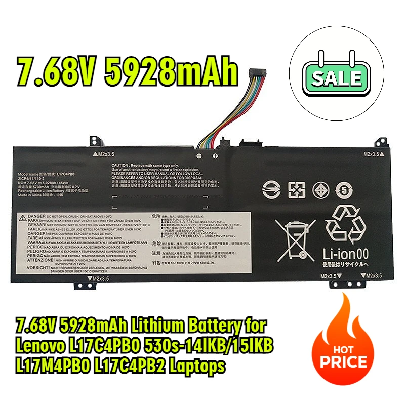 

7.68V 5928mAh Lithium Battery for Lenovo L17C4PB0 530s-14IKB/15IKB L17M4PB0 L17C4PB2 Laptops
